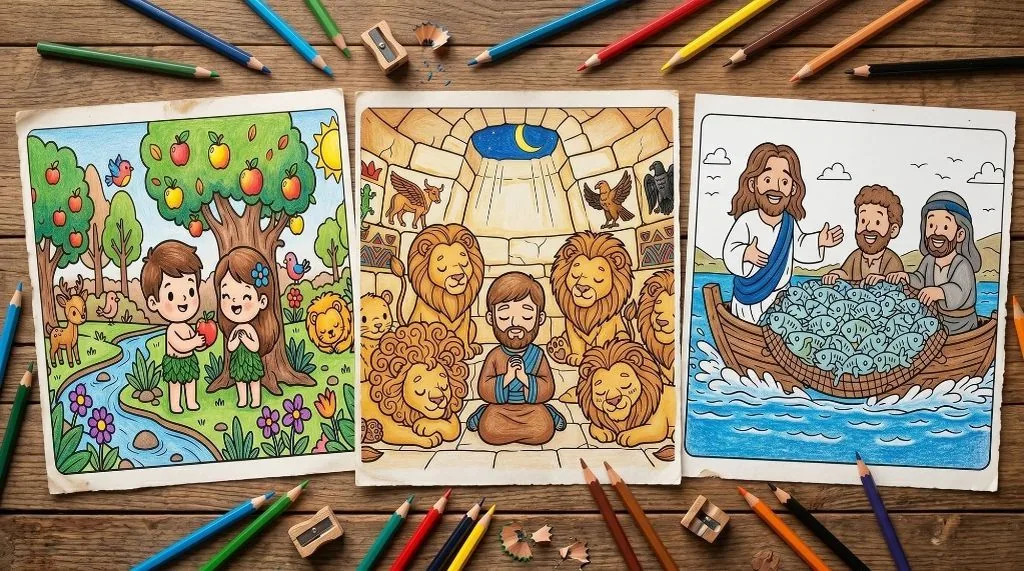 Mais atividades de colorir com histórias bíblicas para crianças