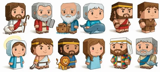 Personagens bíblicos em versão paper toy para montar